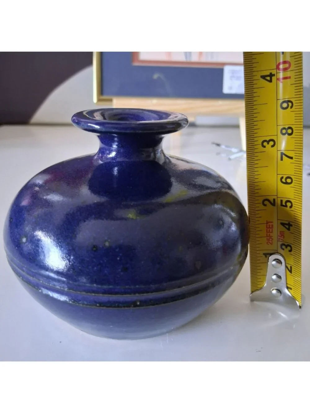 Vintage Cobalt Blue Studio Pottery Squat Vase Artist Signed Kathryn
